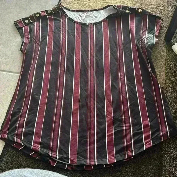 Love By Design Tops - Black and Burgundy Striped Blouse